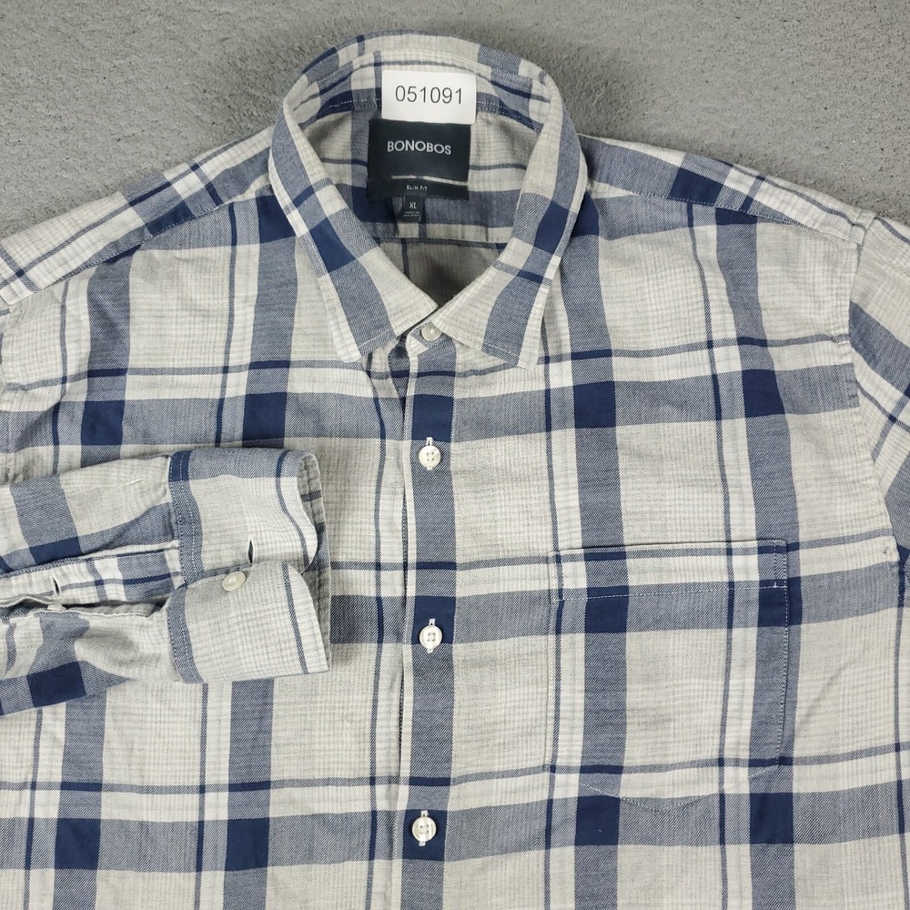 Bonobos Shirt Mens Size XL Blue Plaid Casual Button Up Long Sleeve
